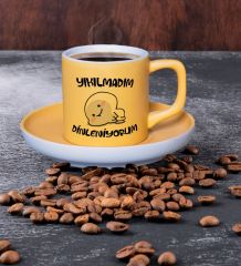BK Gift Yıkılmadım Dinleniyorum Tasarımlı Mat Sarı Renk Türk Kahvesi Fincanı-1, Renkli Türk Kahvesi Fincanı