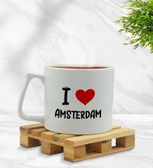 BK Gift I Love Amsterdam Tasarımlı Middle Beyaz Kupa Bardak