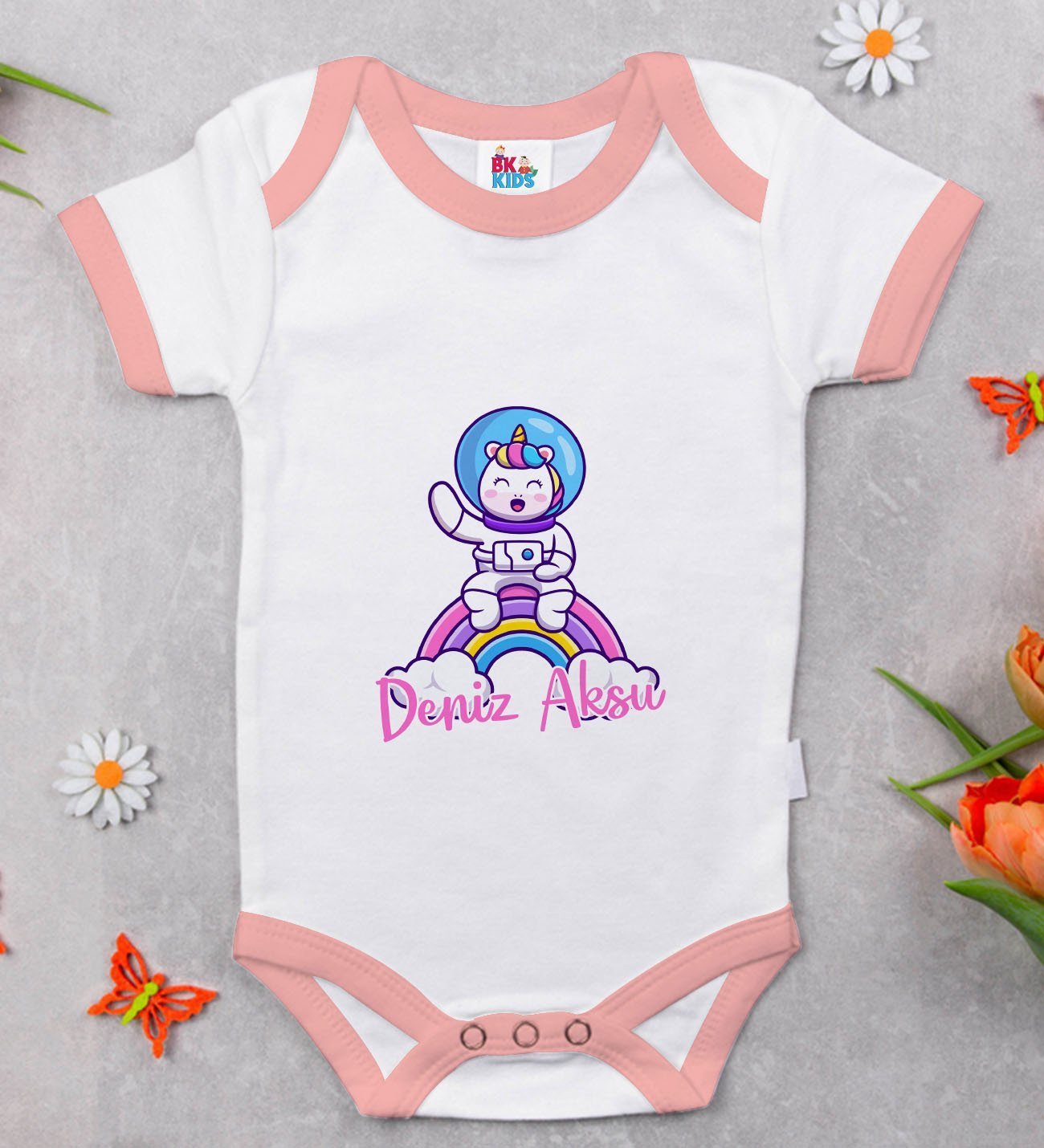 BK Kids Kişiye Özel Pembe Bebek Body Zıbın - Model 191