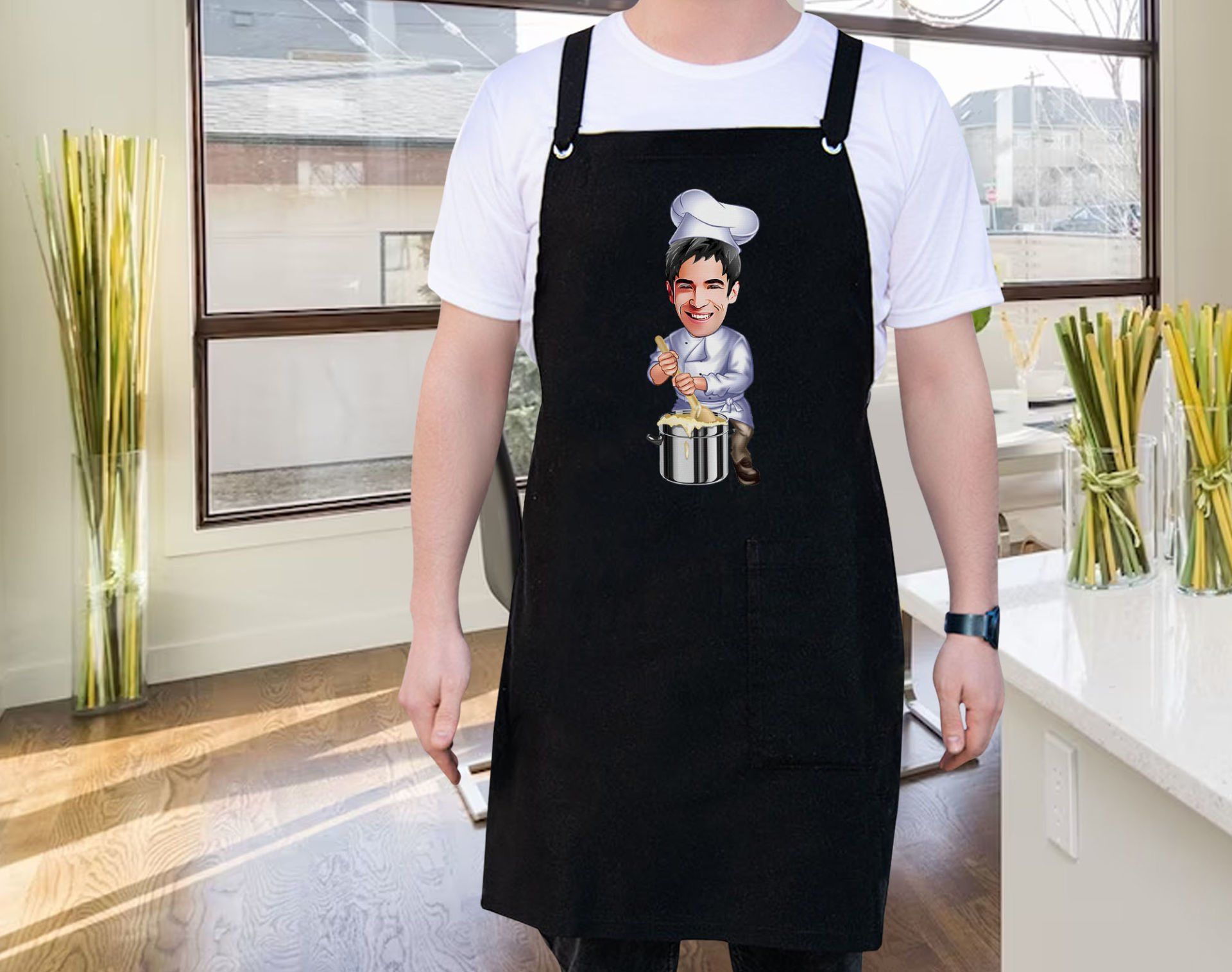 BK Gift Kişiye Özel Erkek Chef Karikatürlü Profesyonel Siyah Mutfak Önlüğü, Aşçı Önlüğü, Şef Önlüğü, Arkadaşa Hediye-12
