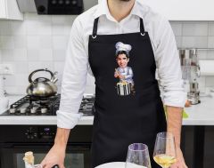 BK Gift Kişiye Özel Erkek Chef Karikatürlü Profesyonel Siyah Mutfak Önlüğü, Aşçı Önlüğü, Şef Önlüğü, Arkadaşa Hediye-12