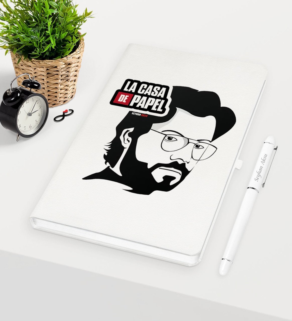 Kişiye Özel La Casa De Papel Beyaz Defter Kalem Seti - 22