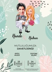 Kişiye Özel Karikatürlü Bitmeyen Düğün Davetiyesi Model 55