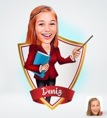 Kişiye Özel İsimli Kadın Öğretmen Tasarımlı Dijital Karikatür-3