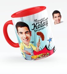 Kişiye Özel Bay Mangalcı Karikatürlü Kırmızı Kupa Bardak - 1