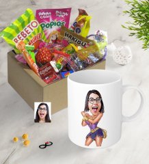 Kişiye Özel Wonder Woman Karikatürlü Nostaljik Lezzetler Kupa Seti