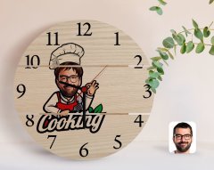 Kişiye Özel Erkek Chef Karikatürlü Otantik Ahşap Palet Saat-14