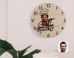 Kişiye Özel Erkek Chef Karikatürlü Otantik Ahşap Palet Saat-14