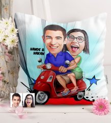 Kişiye Özel Sevgililer Karikatürlü Saten Yastık - 10