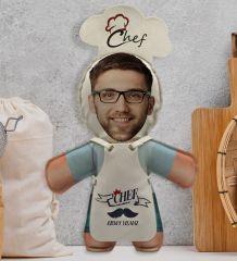 BK Gift Kişiye Özel Fotoğraflı Erkek Chef Bebek Yastık-1