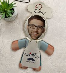 BK Gift Kişiye Özel Fotoğraflı Erkek Chef Bebek Yastık-1