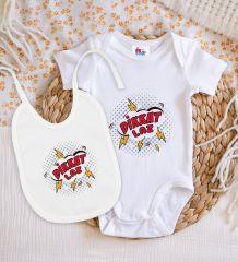 BK Kids Dikkat Laz Tasarımlı Beyaz Bebek Body Zıbın ve Mama Önlüğü Hediye Seti-1