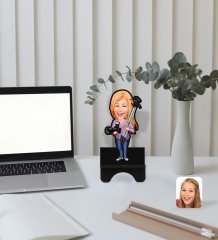 Kişiye Özel Kadın Fotoğrafçı Karikatürlü Ahşap Biblo Telefon Standı-1