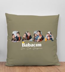 BK Gift Kişiye Özel Fotoğraflı Babalar Günü Tasarımlı Haki Kırlent Yastık-1 Babaya Hediye, Ev Dekorasyonu, Babalar Günü Hediyesi