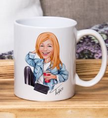 Kişiye Özel Karikatürlü Kadın Tasarımlı Beyaz Kupa Bardak-106, Arkadaşa Hediye , Karikatürlü Kupa Bardak