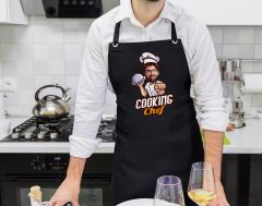 BK Gift Kişiye Özel Erkek Chef Karikatürlü Profesyonel Siyah Mutfak Önlüğü, Aşçı Önlüğü, Şef Önlüğü, Arkadaşa Hediye-11