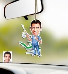 Kişiye Özel Bay Diş Hekimi Karikatürlü Ahşap Araba Dikiz Ayna Süsü-4