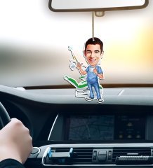 Kişiye Özel Bay Diş Hekimi Karikatürlü Ahşap Araba Dikiz Ayna Süsü-4