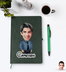 Kişiye Özel Erkek Polis Karikatürlü Yeşil Termo Deri Defter Kalem Seti Model 3