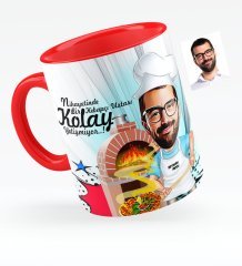 Kişiye Özel Bay Kebapçı Ustası Karikatürlü Kırmızı Kupa Bardak - 1
