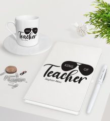 Kişiye Özel Öğretmenin Kralı Beyaz Defter Kalem Türk Kahvesi Fincanı Seti-1