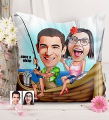 Kişiye Özel Sevgililer Karikatürlü Saten Yastık - 9