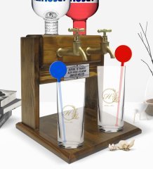 Kişiye Özel Renkli Baskılı Baş Harf İsim Tasarımlı İkili Vodka Bardağı ve Çift Musluklu Doğal Ahşap Vodka Standı-8