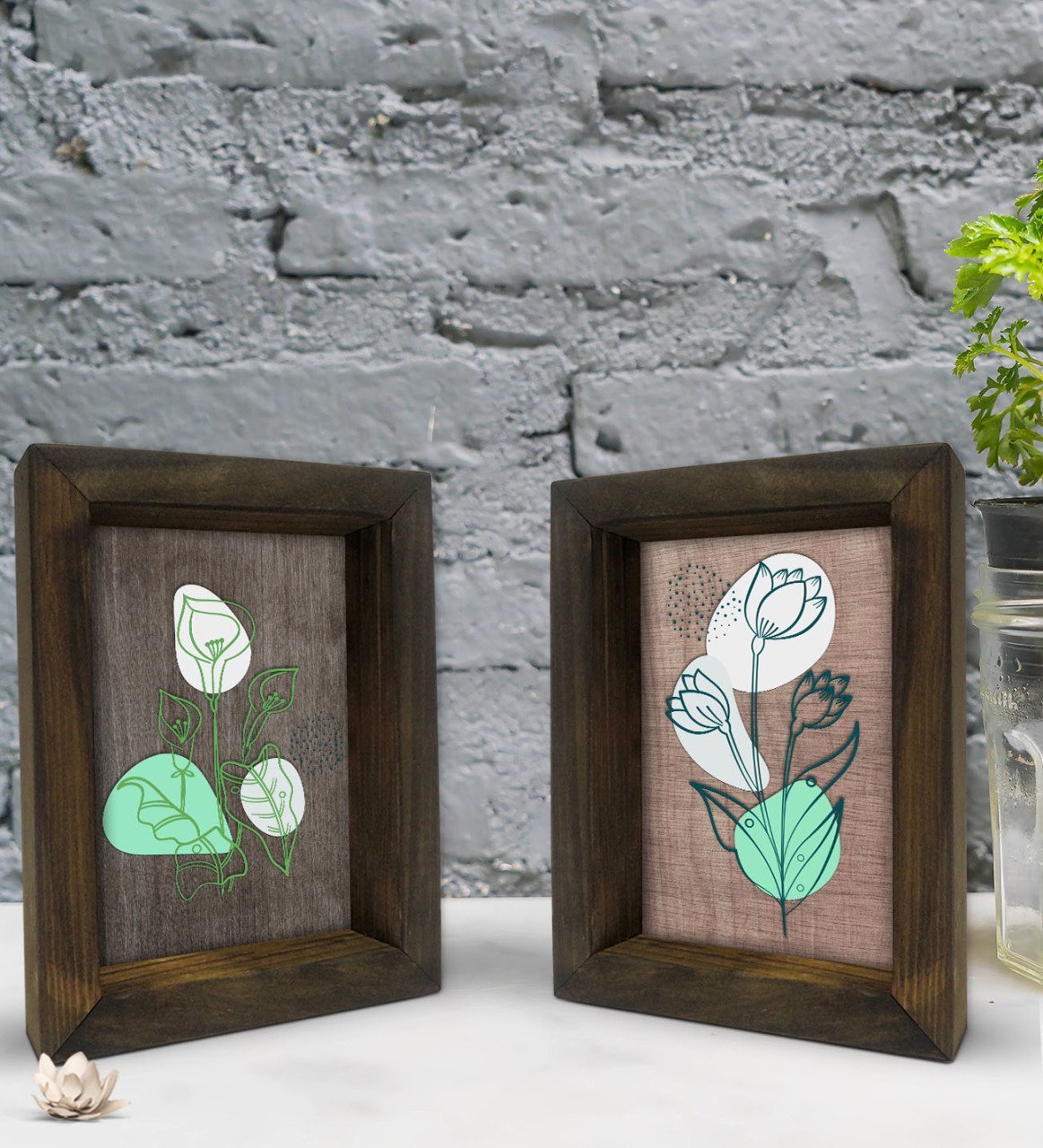 Bk Gift Dekoratif 2'li Doğal Masif Ahşap Çerçeve 15x20cm-79