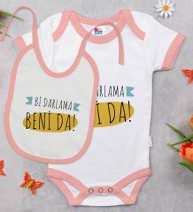 BK Kids Darlama Beni Tasarımlı Pembe Bebek Body Zıbın ve Mama Önlüğü Hediye Seti-1
