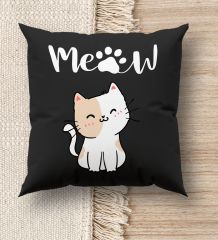 BK Gift Kedi Tasarımlı Premium Kumaş Siyah Kırlent Yastık, Ev Hediyesi, Ev Dekorasyonu, Dekoratif Hediye-10