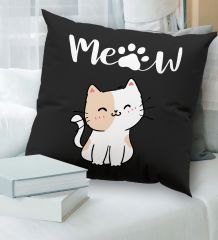 BK Gift Kedi Tasarımlı Premium Kumaş Siyah Kırlent Yastık, Ev Hediyesi, Ev Dekorasyonu, Dekoratif Hediye-10