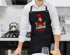 BK Gift Kişiye Özel Erkek Chef Karikatürlü Profesyonel Siyah Mutfak Önlüğü, Aşçı Önlüğü, Şef Önlüğü, Arkadaşa Hediye-10