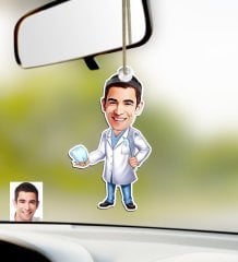 Kişiye Özel Bay Diş Hekimi Karikatürlü Ahşap Araba Dikiz Ayna Süsü-3