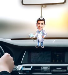 Kişiye Özel Bay Diş Hekimi Karikatürlü Ahşap Araba Dikiz Ayna Süsü-3