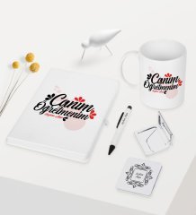 Kişiye Özel Canım Öğretmenim Temalı Beyaz Defter Kalem Kupa Ayna Seti - 3