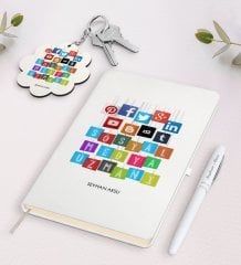 Kişiye Özel Sosyal Medya Uzmanı Beyaz Defter Kalem ve Anahtarlık Hediye Seti-1