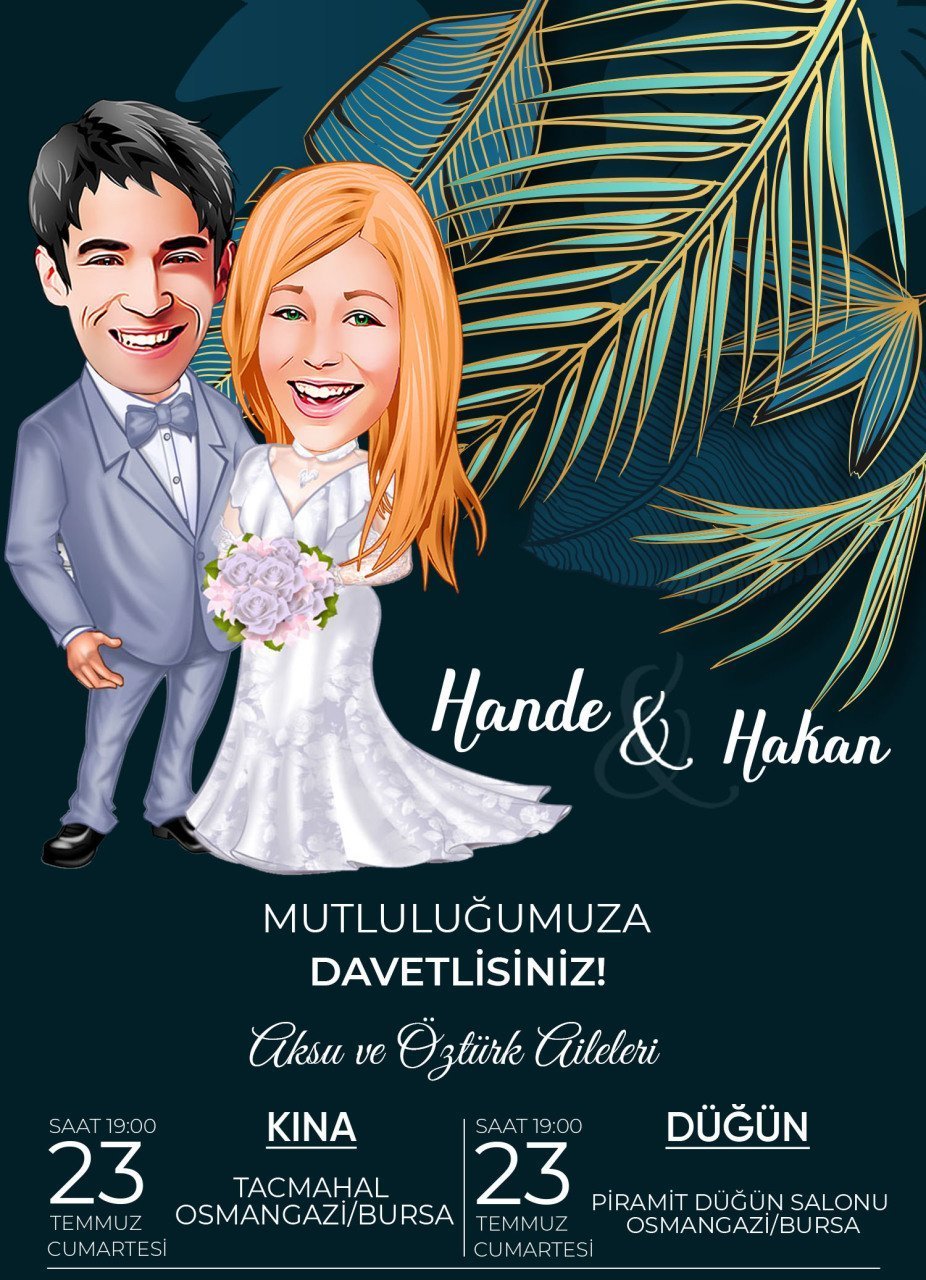 Kişiye Özel Karikatürlü Bitmeyen Düğün Davetiyesi Model 53