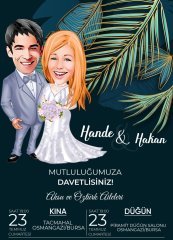 Kişiye Özel Karikatürlü Bitmeyen Düğün Davetiyesi Model 53