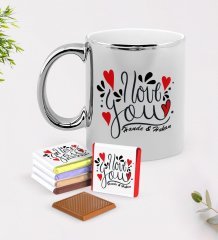 Kişiye Özel Sevgililer Günü Krom Kupa ve Çikolata Hediye Seti-76