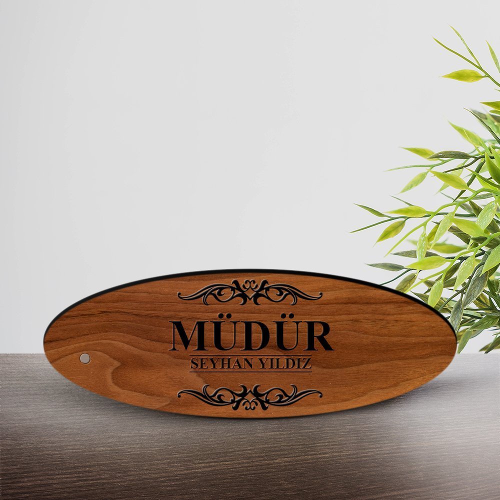 Kişiye Özel Mesleki Müdür Ahşap Oval Masa İsimliği  - 1