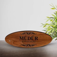 Kişiye Özel Mesleki Müdür Ahşap Oval Masa İsimliği  - 1