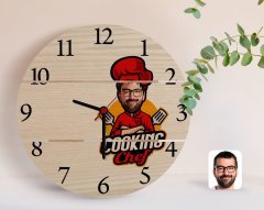 Kişiye Özel Erkek Chef Karikatürlü Otantik Ahşap Palet Saat-11