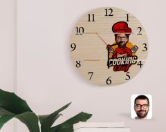 Kişiye Özel Erkek Chef Karikatürlü Otantik Ahşap Palet Saat-11