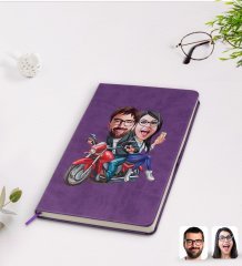 Kişiye Özel Sevgililer Karikatürlü Mor Termo Deri Defter Model 97