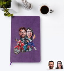 Kişiye Özel Sevgililer Karikatürlü Mor Termo Deri Defter Model 97