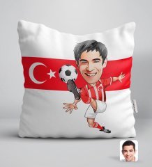 Kişiye Özel Türkiye Milli Takım Formalı Futbolcu Karikatürlü Beyaz Yastık-1