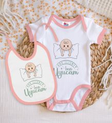 BK Kids Çok İlişmen Tasarımlı Pembe Bebek Body Zıbın ve Mama Önlüğü Hediye Seti-1