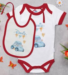 BK Kids Kişiye Özel İsimli 6 Parça Kırmızı Bebek Body Zıbın Battaniye ve Yastık Hediye Seti, Yeni Doğan Bebek Giyim Hediyesi-10