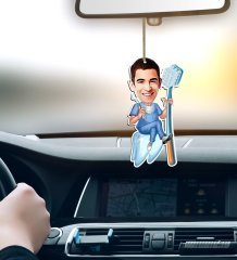 Kişiye Özel Bay Diş Hekimi Karikatürlü Ahşap Araba Dikiz Ayna Süsü-2