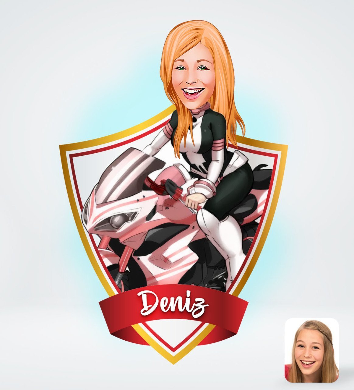 Kişiye Özel İsimli Kadın Motorcu Tasarımlı Dijital Karikatür-2